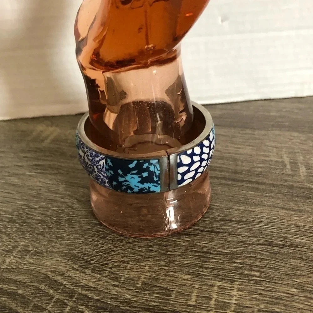 Blue Patterned Clay Clamp Bangle - Picture 4 of 9
